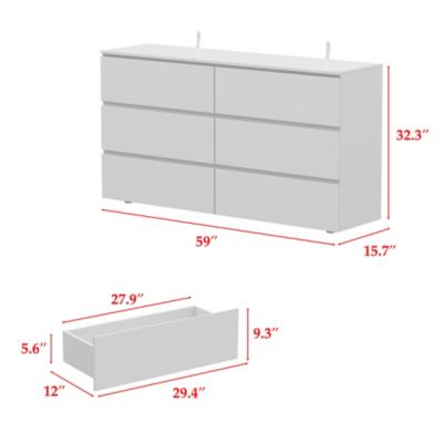 6-Drawers White Wood Chest of Drawer Cabinet Organizer