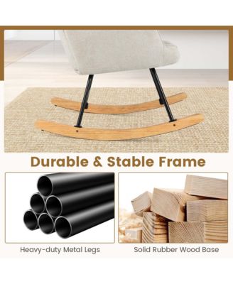 1 Count Linen Fabric Nursery Rocking Chair with High Backrest Padded Armrests & Seat for Nursery Light