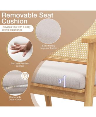 Mid Century Modern Accent Chairs Set of 2 with Breathable Rattan Back Dining Room