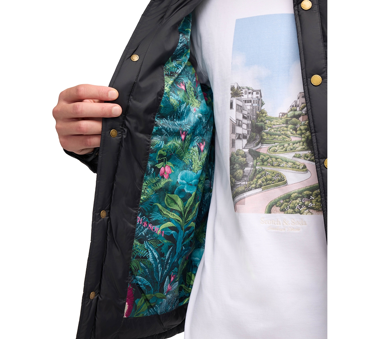 Scotch & Soda Ivik Padded Colorblocked Snap Front Shirt Jacket