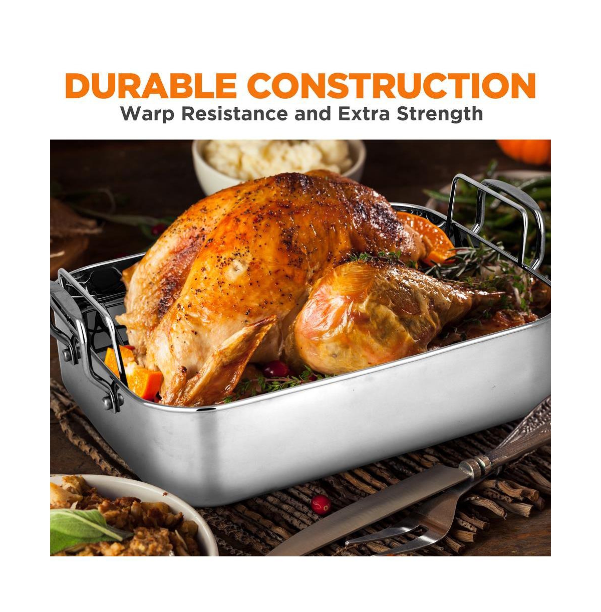 NutriChef 14" Roaster With Polished Rack And Wire Handle