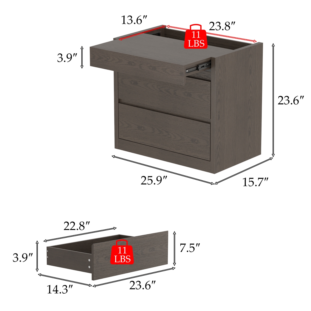 Homsee Rectangle Taller Storage End Table, Side Table with 5-Drawers
