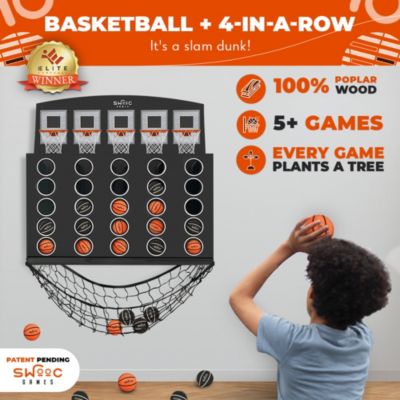 Low Post Lineup | Wall Mounted Giant Basketball 4 In a Row w/ 5+Games | Basketball Hoop For Room Wall Games | Mini Hoop
