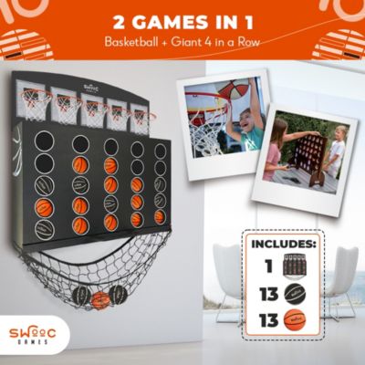 Low Post Lineup | Wall Mounted Giant Basketball 4 In a Row w/ 5+Games | Basketball Hoop For Room Wall Games | Mini Hoop