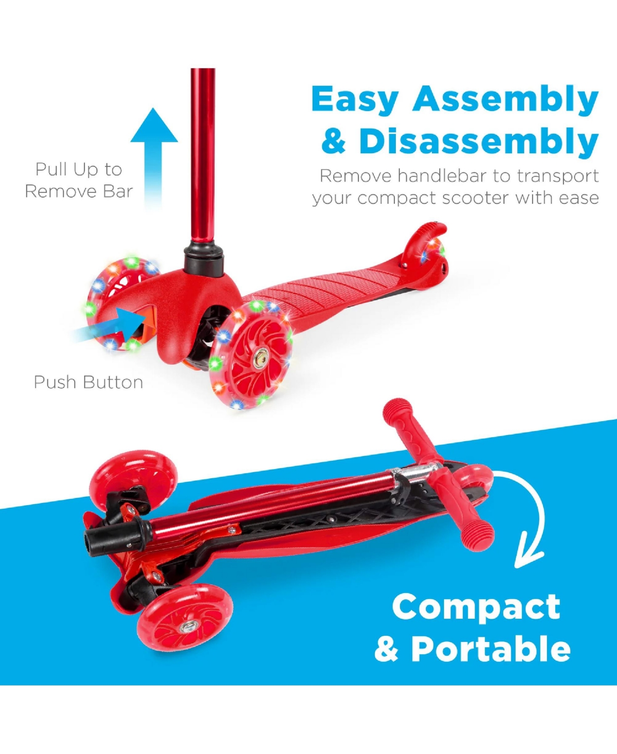 Best Choice Products Kids Mini Kick Scooter Toy w/ Light-Up Wheels and Height Adjustable T-Bar