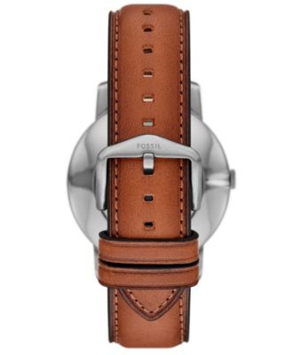 Men's Minimalist Three-Hand Brown Leather Watch, 44mm
