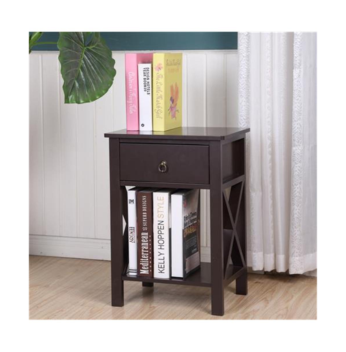Slickblue Fch Nightstand Modern End Table, Side Table with 1 Drawer and Storage Shelf,- Brown