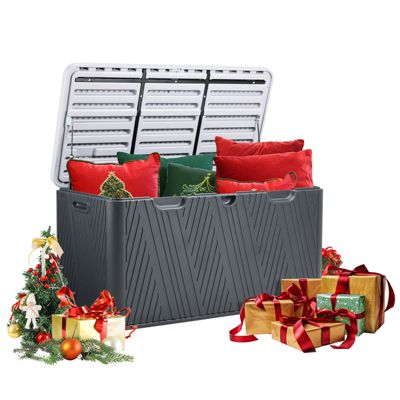 85 Gallon Deck Box, Lockable Storage UV Resistant Container with Hydraulic Rods for Patio Furniture Outdoor Cushions, Garden Tools and Sports Equipments, Brown