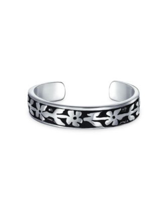 Western Flowers Vine Leaf Oxidized Midi Band Toe Ring Silver Sterling