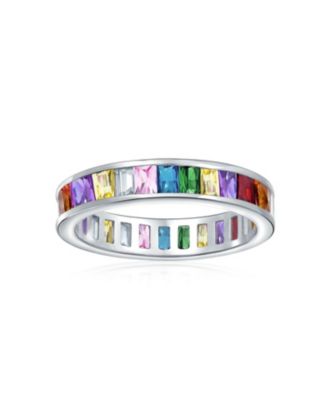 Colorful Rainbow Multi Color Cubic Zirconia Eternity Ring Band .925 Silver