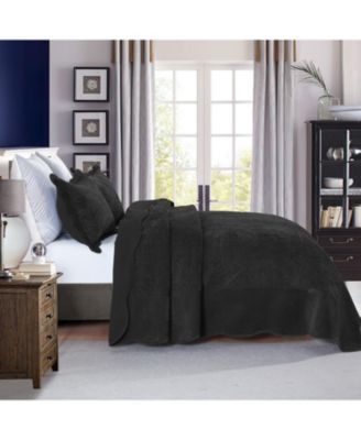 3 Pc Luxury Velvet Oversized Embroidery Soft and Plush Quilt Set King