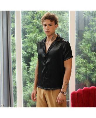Men's Midnight Black Solid Satin Shirt