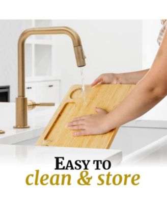 Bamboo Cheese Board Set – Extra Thick Charcuterie Board with 4-Piece Knife Set