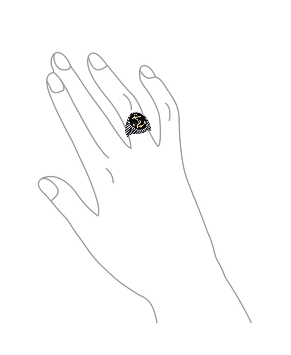 Bling Jewelry Large Rope Anchor Signet Ring Checker Board Black .925 Silver - Black gold-tone