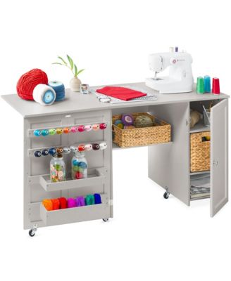 Large Portable Multipurpose Folding Sewing Table w/ Magnetic Doors, Craft Storage
