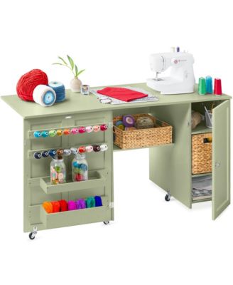 Large Portable Multipurpose Folding Sewing Table w/ Magnetic Doors, Craft Storage