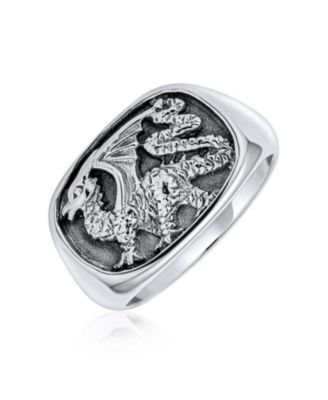 Rectangle Royal Winged Dragon Signet Ring Oxidized .925 Sterling Silver