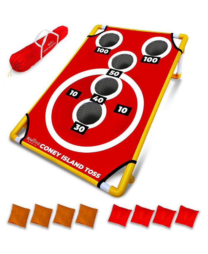 Coney Island Toss - Boardwalk Inspired Cornhole Bounce Game (15  Games Included) - PVC Corn Hole Bean Bag Toss Game - Red - Medium