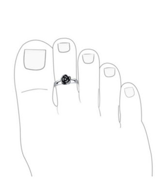 Black Rose Flower Shape Midi Split Band Toe Ring 925 Silver Sterling