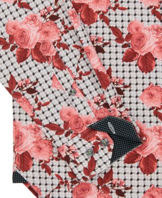 Men's Slim Fit Non-Iron Floral-Print Performance Stretch Dress Shirt