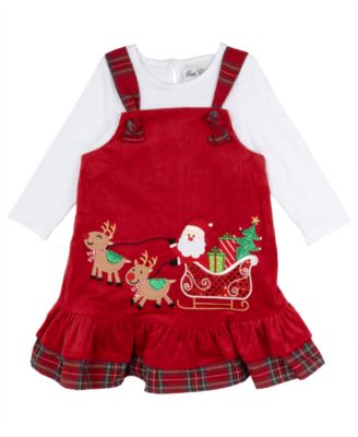 Rare Editions Baby Girl Santa's Sleigh Applique Dress, 2-Piece Set