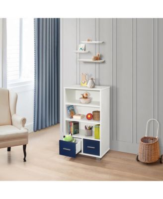 Kids Toy Storage Organize, Children Bookcase with Drawers, White/Blue