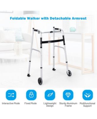 Folding Height Adjustable Walking Frame with Armrest Support-Silver