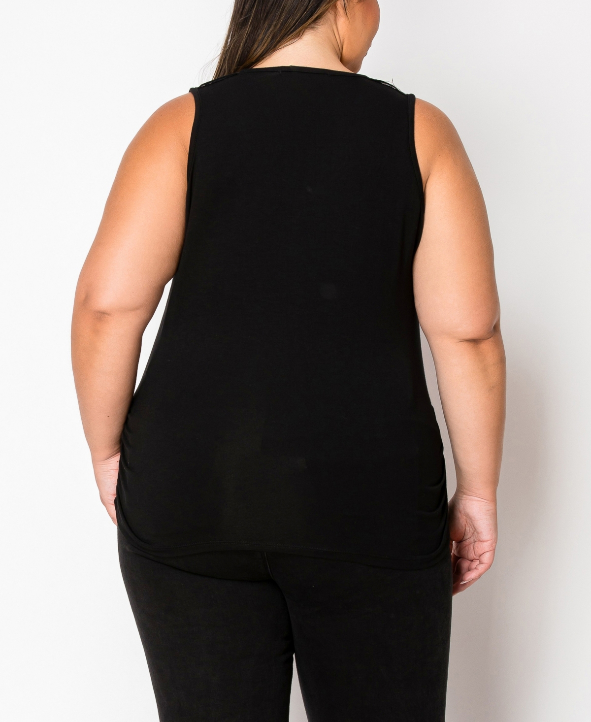 Coin 1804 Plus Size Lace Yoke V-Neck Side Ruched Tank Top
