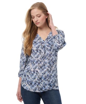 Jones New York - Women's Printed Pleated V-Neck Tunic