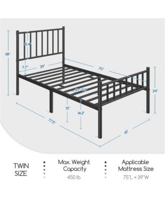 Twin Size 12-Slat Metal Bed Frame with Spindle Headboard, Footboard, 13 Inches Underbed Storage, Black
