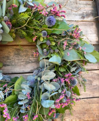 Silver Dollar Eucalyptus, True Blue Eucalyptus and Curly Willow Real Wreath, 22"