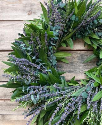 Real Aromatic Wreath Preserved Baby Blue Eucalyptus, Dried Lavender and Rosemary, 22"