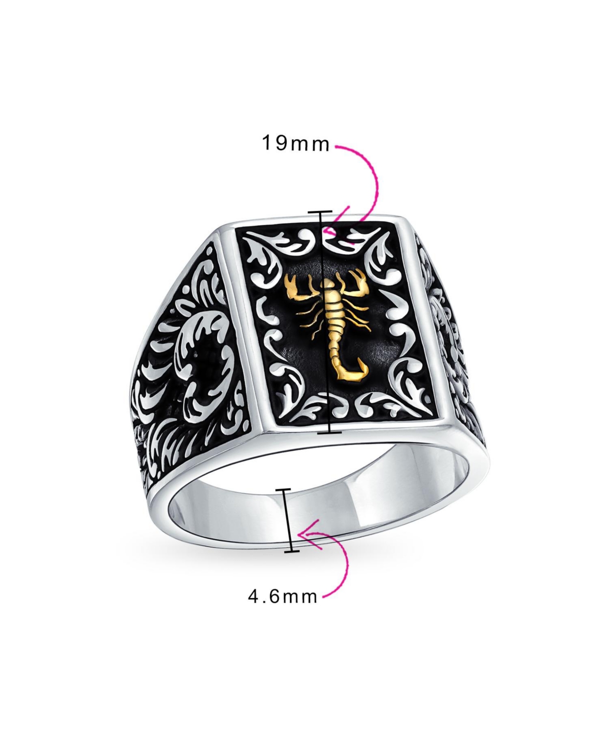 Bling Jewelry Zodiac Scorpion Signet Ring Solid Two Tone Black .925- Silver