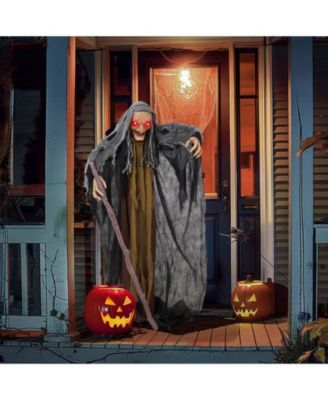 Animated Halloween Scary Witch 5.3FT Standing Crutch,Sound Activated LED Eyes,Party Decoration 2026