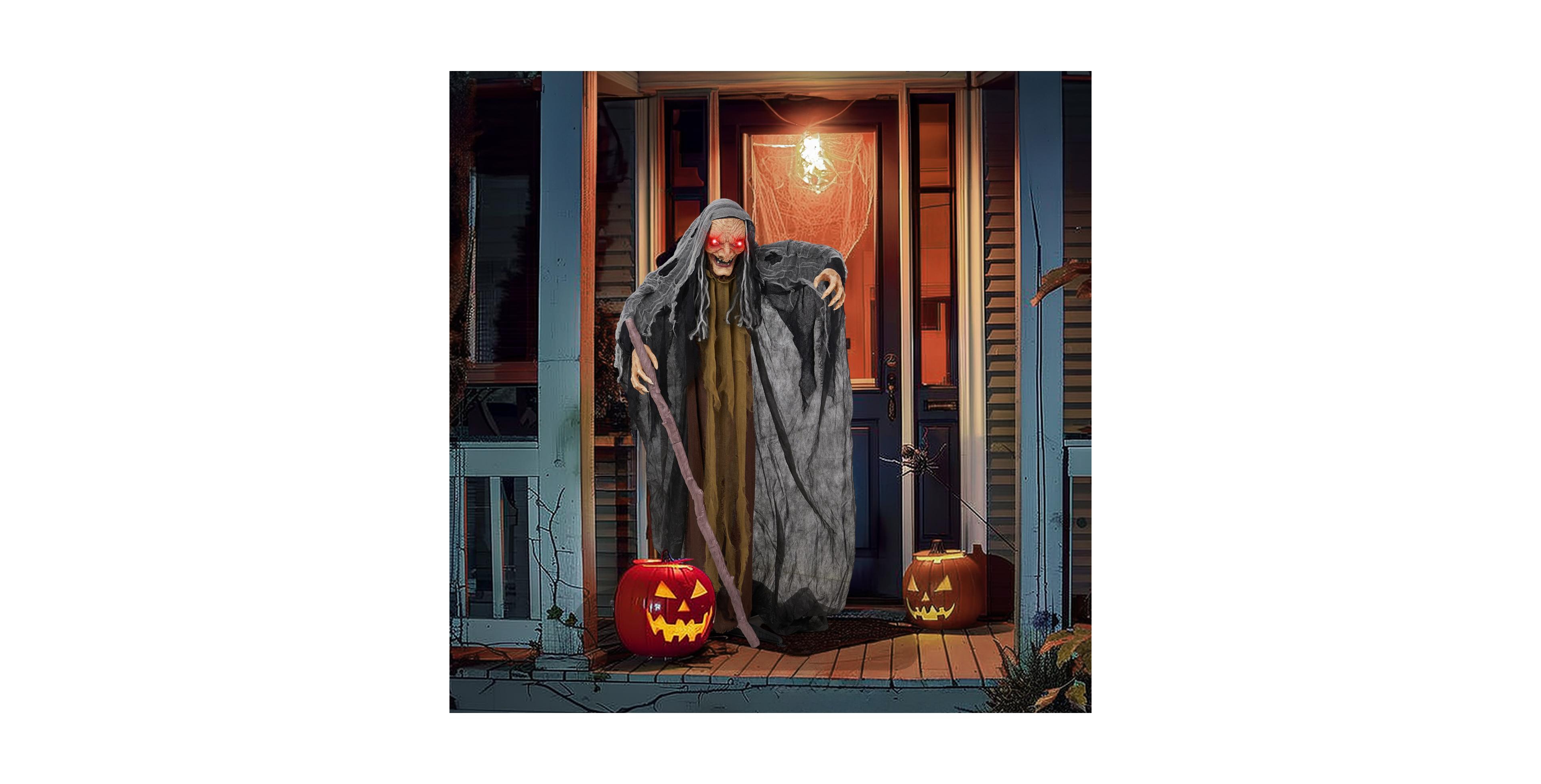 Yescom Animated Halloween Scary Witch 5.3FT Standing Crutch,Sound Activated Led Eyes,Party Decoration 2024