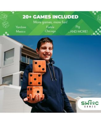 Yardzee, Farkle & 20+ Games - Classic Red Shaker Edition (All Weather) with Red Collapsible Bucket, Lid & Score Cards