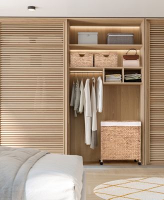 Natural Handwoven Lidded Laundry Hamper with Gold Sphere Casters