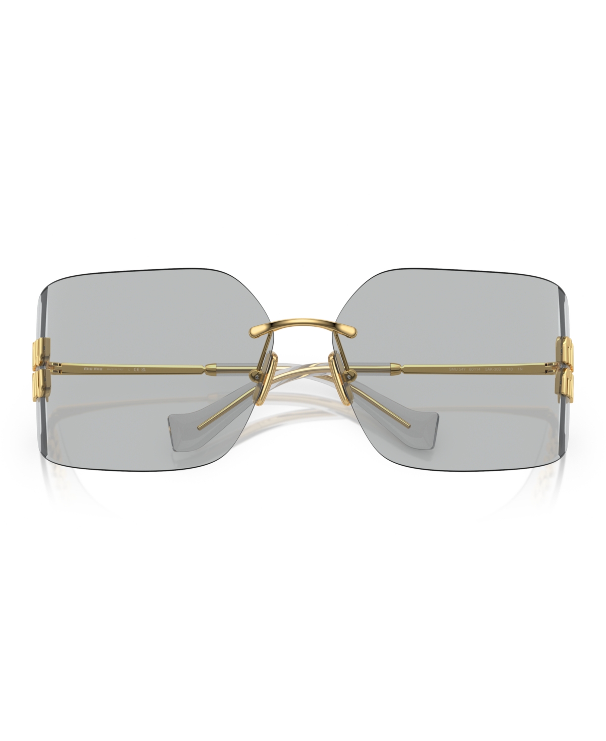 Miu Miu Mu 54ys 80 Rimless Titanium Wrap Sunglasses In Gold,gray