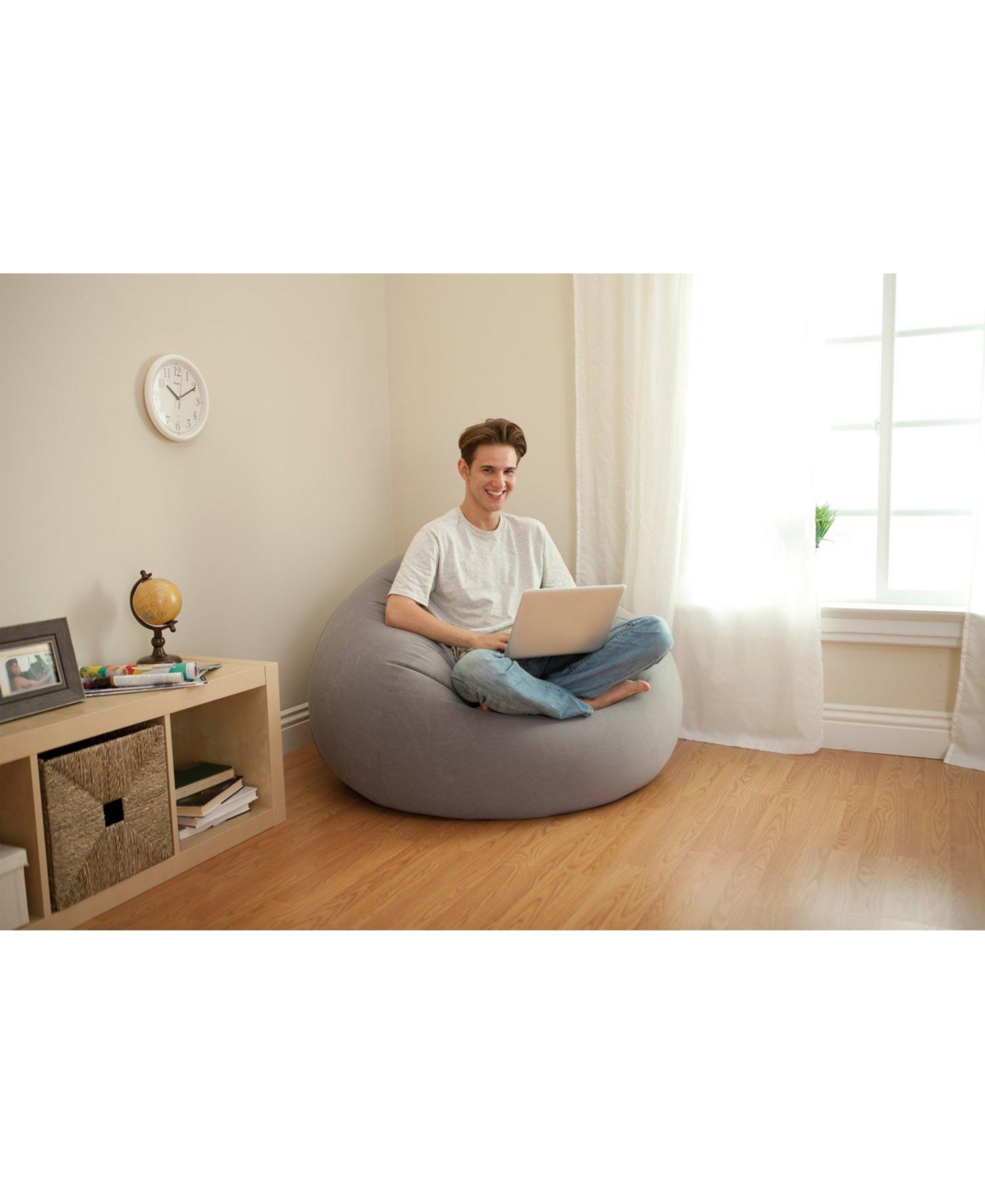 Intex Inflatable Contoured Corduroy Beanless Bag Lounge Chair,(4 Pack) - Gray