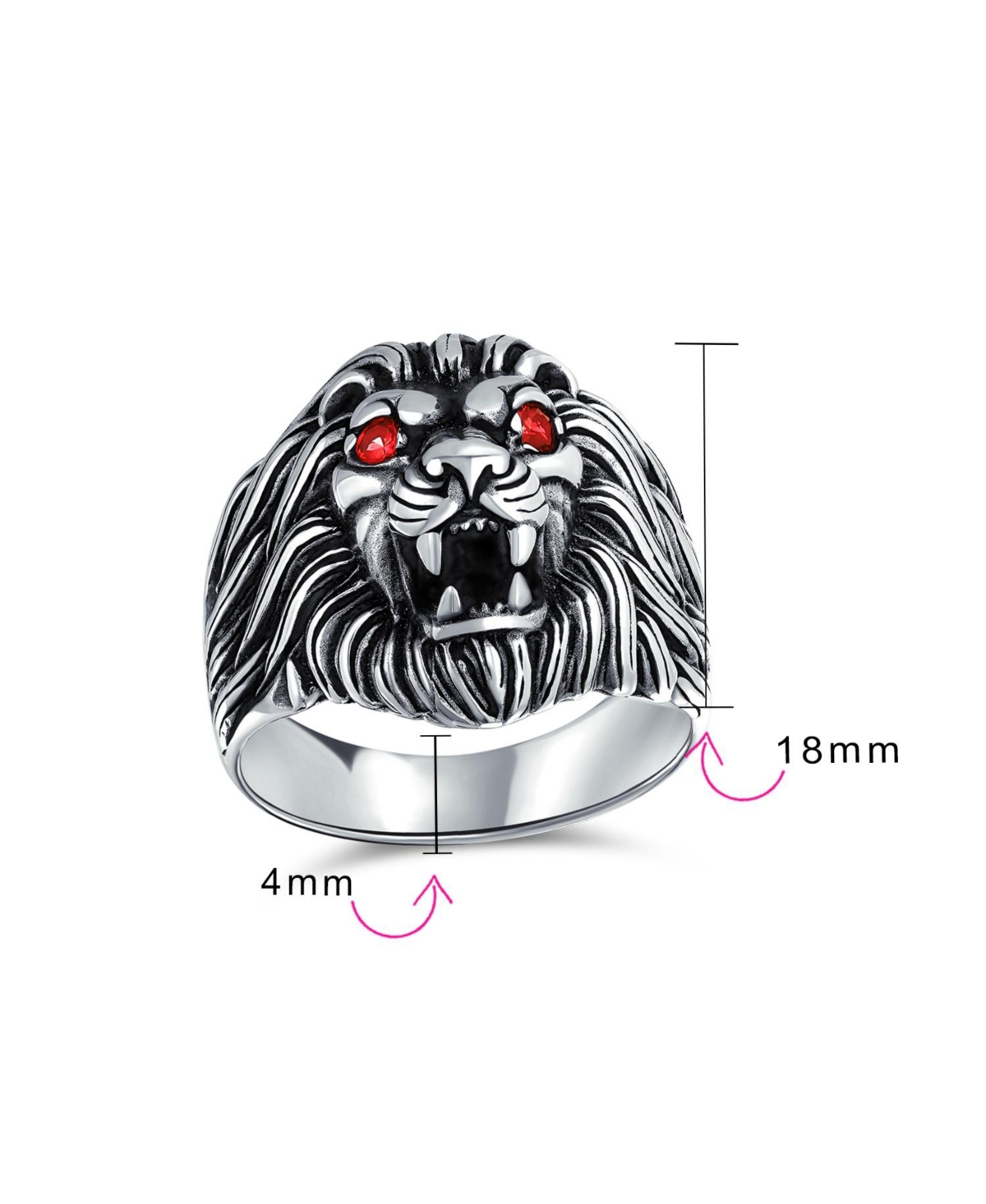 Bling Jewelry Statement Lion Ring withRuby Eyes .925 Sterling Silver - Red