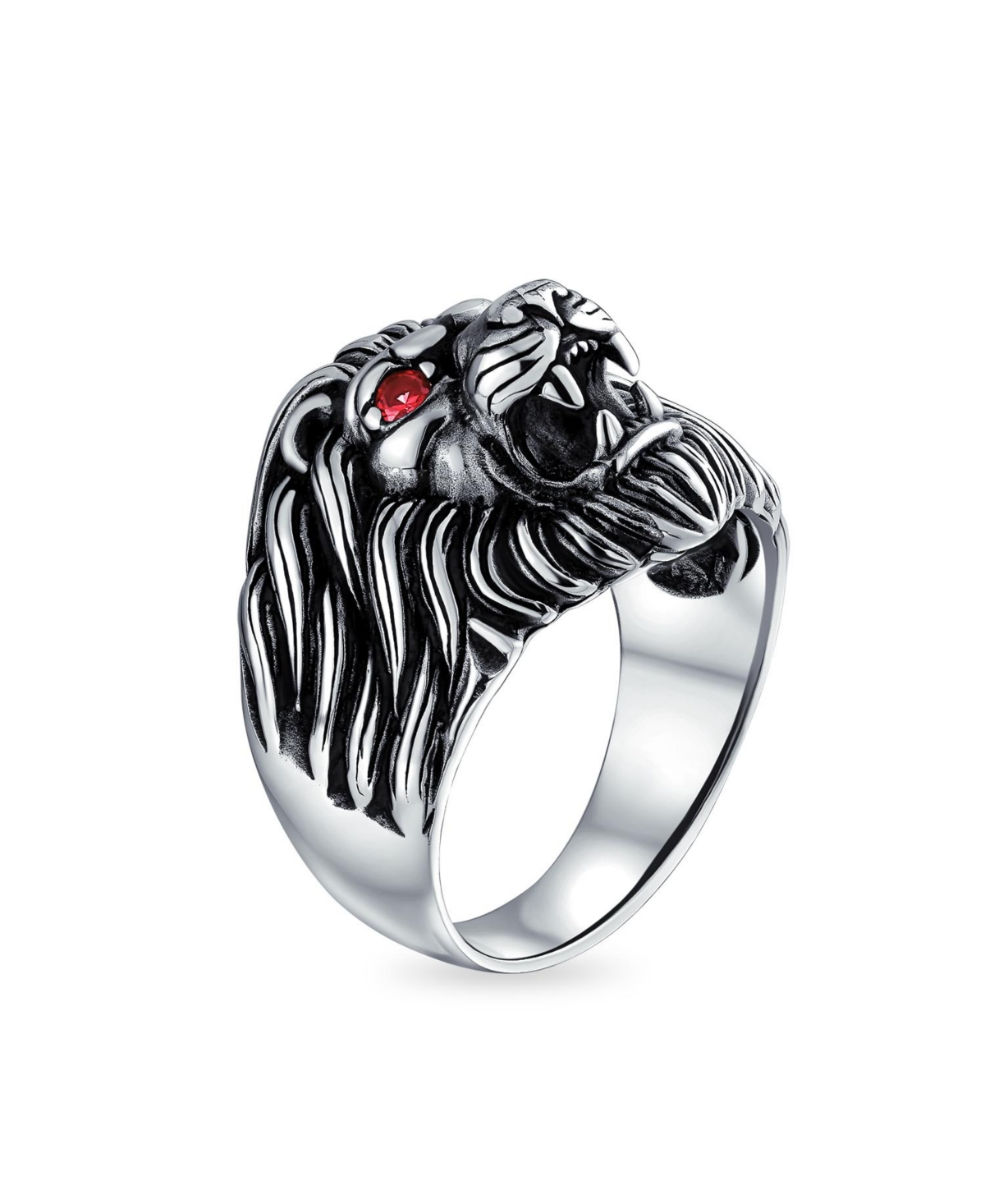 Bling Jewelry Statement Lion Ring withRuby Eyes .925 Sterling Silver - Red
