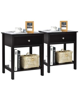 2PCS 2-Tier Nightstand Modern Side End Table w/ Drawer & Open Shelf White