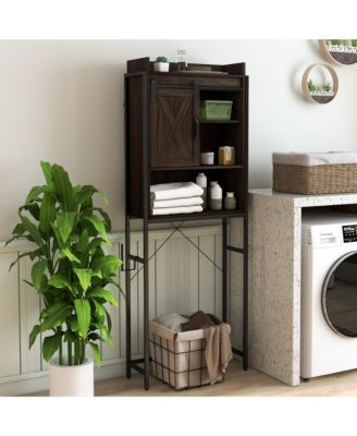 Over The Toilet Storage Cabinet Rack Bathroom w/ Slipping Barn Door & Adjustable Shelf Espresso