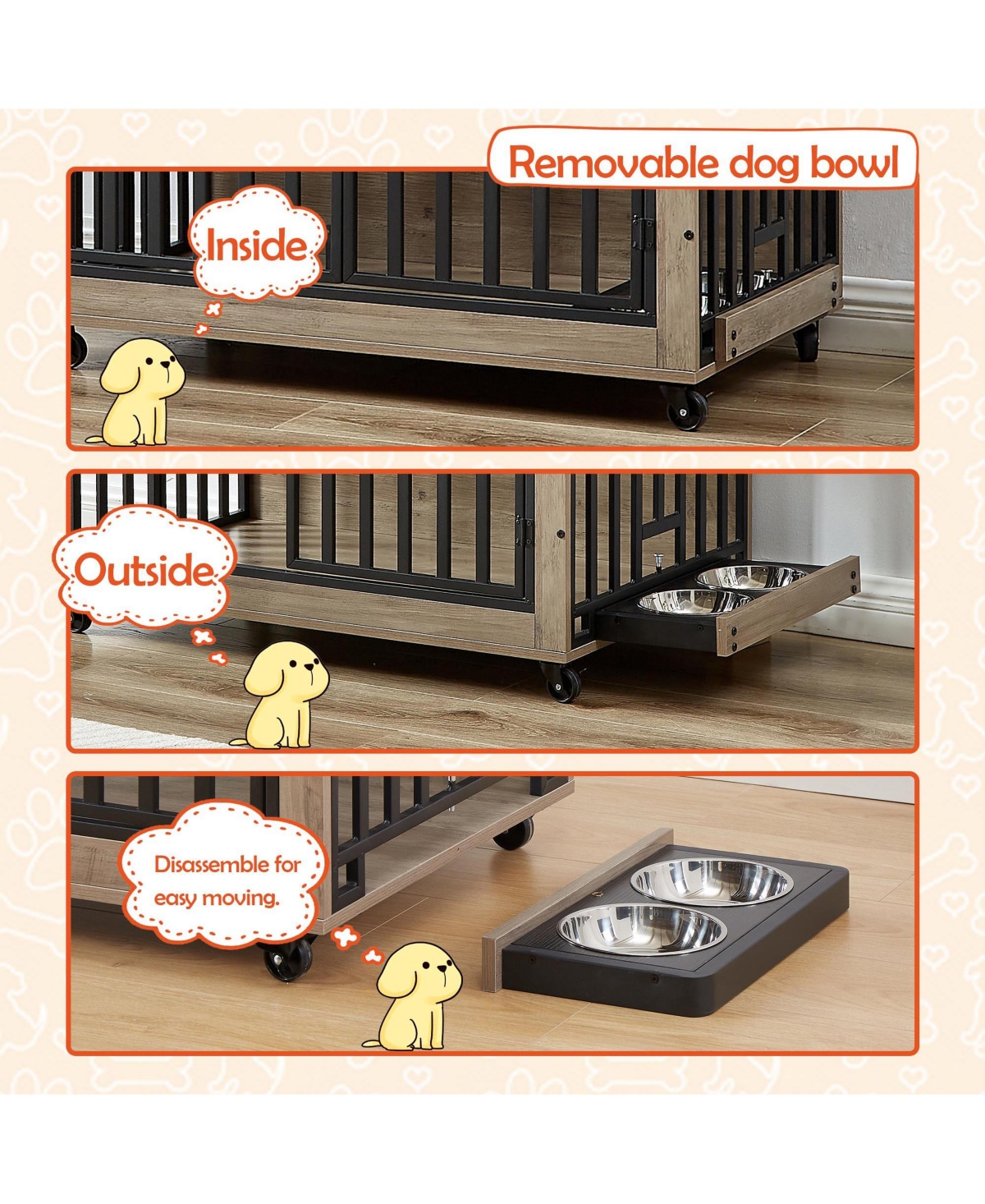 Slickblue Furniture Style Dog Crate Side Table with Integrated Feeding Bowl; Elegant and Practical