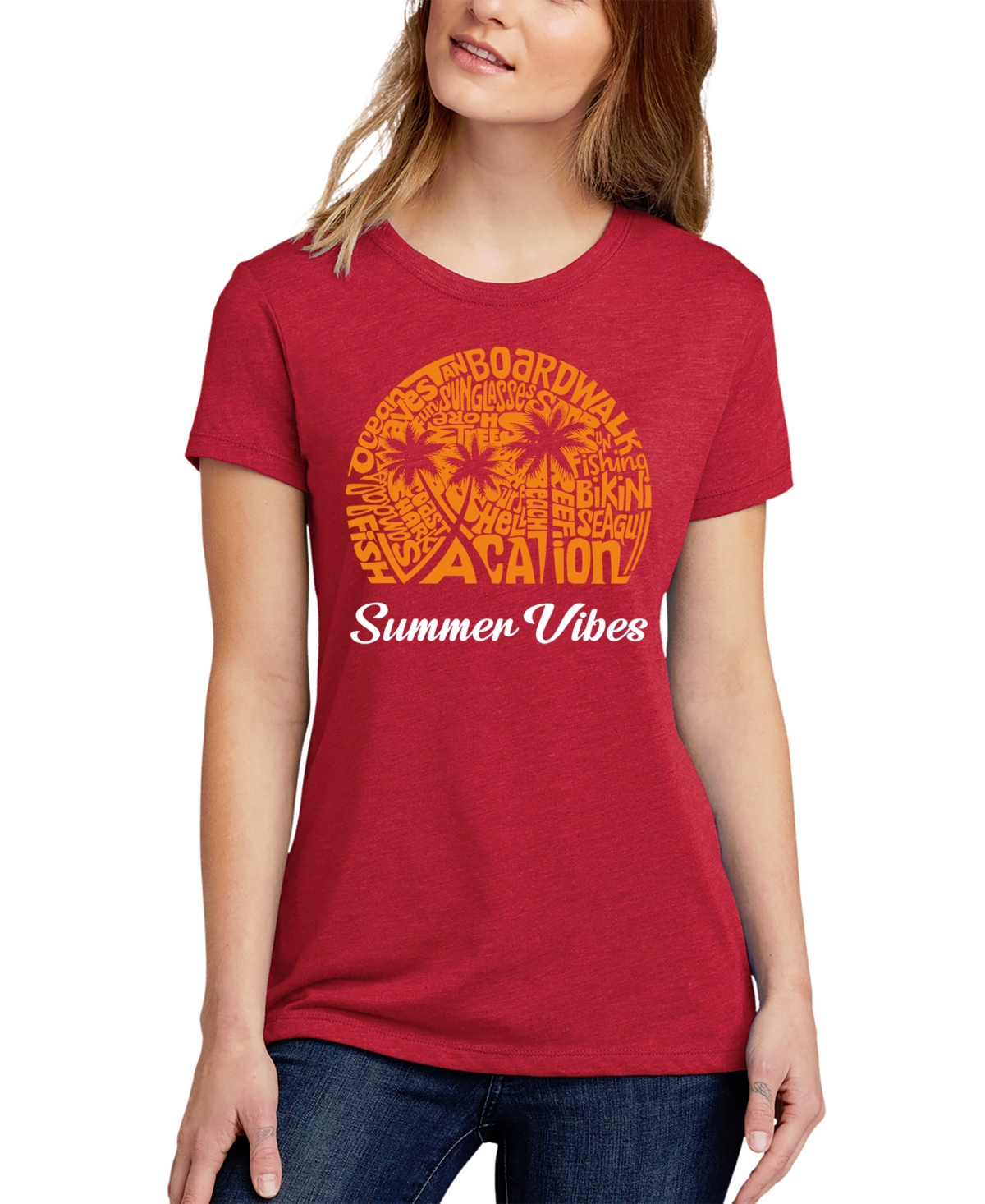Shop La Pop Art Women's Summer Vibes Premium Blend Word Art T-shirt In Red