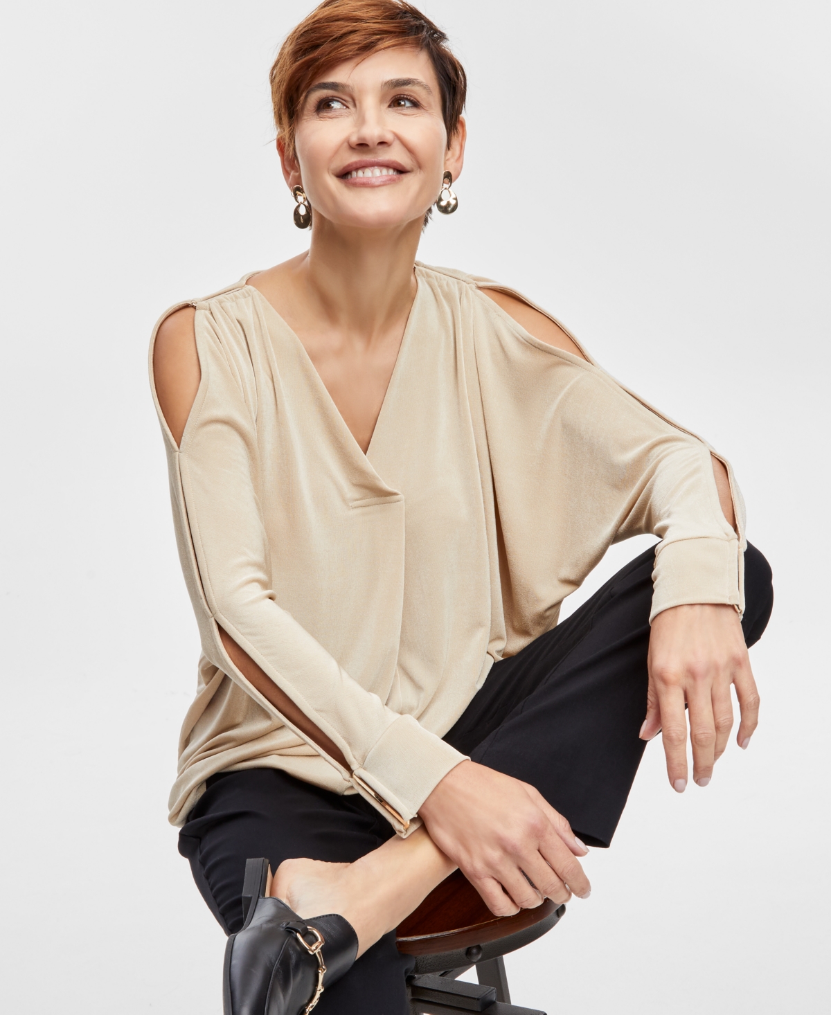 Jm Collection Women's Solid-Color Hardware Jersey Top, Created for Macy's