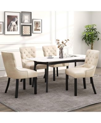 Upholstered Dining Chairs Set of 2 w/ Rubber Wood Legs Padded Seat Nailhead Trim