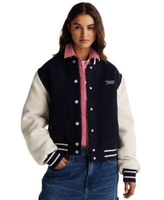 Tommy Jeans - Women's Striped-Trim Colorblocked Varsity Jacket