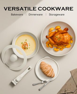 18-Piece Non-Stick Cookware Set with Silicone Tools, Detachable Handles, Space-Saving Design for All Stovetops