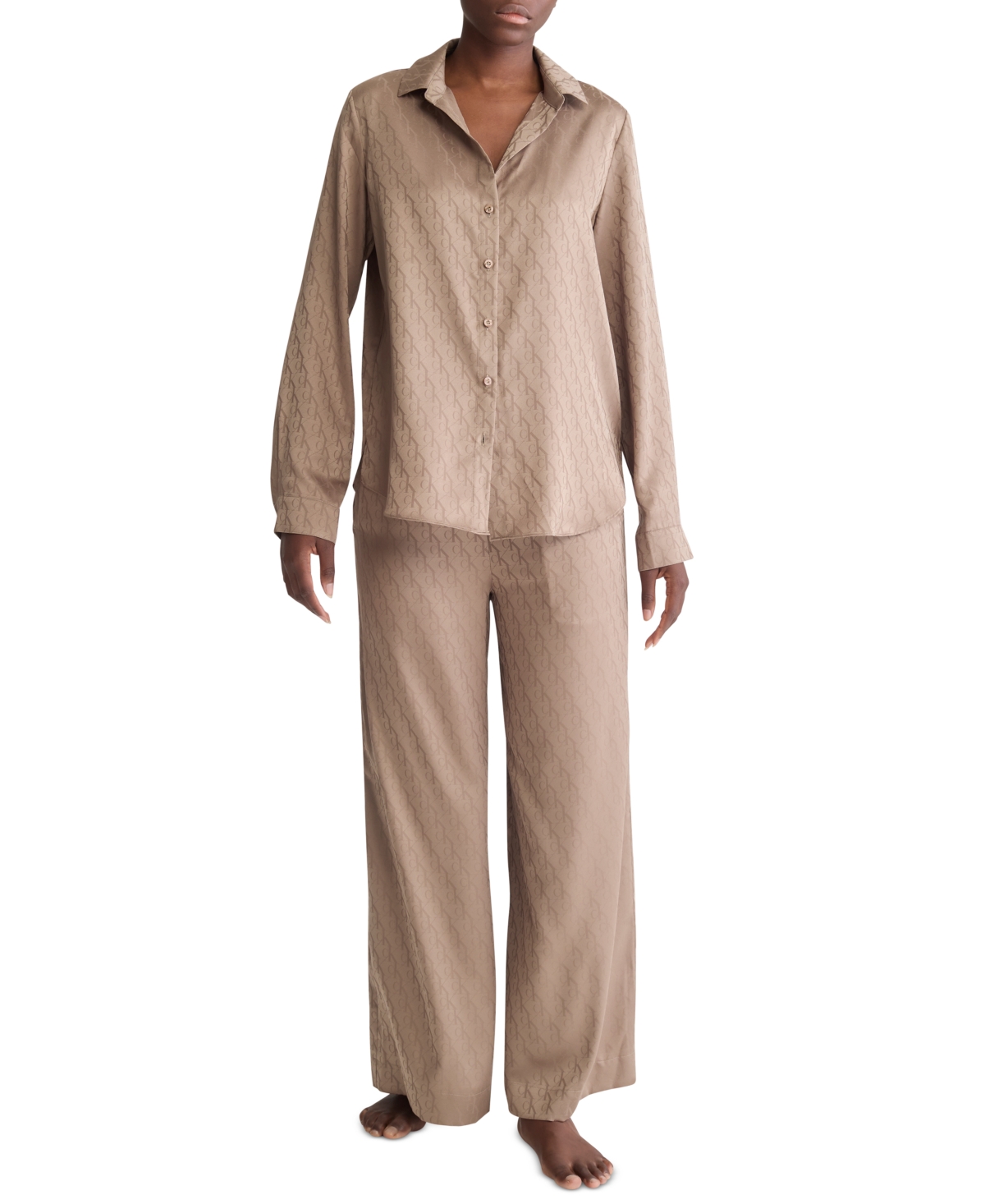 Calvin Klein Women's Satin Jacquard Sleep Shirt - Holiday Shine + Mocha
